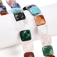 Natural & Synthetic Mixed Gemstone Beads Strands, Faceted Square, 12~12.5x12~12.5x5.5~6mm, Hole: 1.2mm, about 17pcs/strand, 8.07~8.4''(20.5~21cm)(G-T138-160)