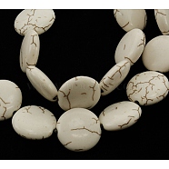 Synthetic Magnesite Beads Strands, Flat Round, White, 16x6~7mm, Hole: 1mm, 24pcs/strands, 14.96 inch(X-TURQ-D063-7)