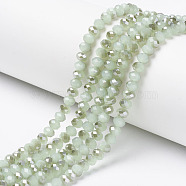 Electroplate Glass Beads Strands, Imitation Jade, Half Gray Plated, Faceted, Rondelle, Honeydew, 4x3mm, Hole: 0.4mm, about 123~127pcs/strand, 16.5~16.9 inch(42~43cm)(EGLA-A034-J4mm-E04)