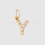 Stainless Steel Cubic Zirconia Pendants with Jump Rings, Real 14K Gold Plated, Long-Lasting Plated, Letter Y, 8mm(FIND-PW0024-08Y)