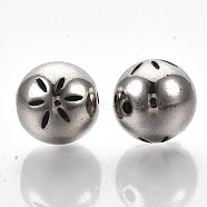 CCB Plastic Beads, Round with Flower, Antique Silver, 11.5x11mm, Hole: 1.4mm, about 550pcs/500g(CCB-S160-368)