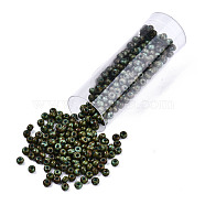 Czech Glass Beads, Round Glass Seed Beads, Baking Paint Style, Dark Olive Green, 8/0, 3x2mm, Hole: 1mm, about 10g/bottle(SEED-R047-B-69130)