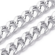 Aluminum Textured Curb Chains, Diamond Cut Cuban Link Chains, Unwelded, Silver, 16.5x12.5x3.5mm(CHA-N003-27S)
