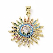 Brass Micro Pave Cubic Zirconia Pendants, with Enamel, Real 18K Gold Plated, Flower Charms, Colorful, 29.5x27x5mm, Hole: 4x3mm(KK-E068-VF001)