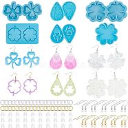Fingerinspire DIY Jewelry Earing Making Set, Include 6Pcs Silicone Molds, 100Pcs Iron Open Jump Rings, 60Pcs Earring Hooks and 100Pcs Plastic Ear Nuts, Deep Sky Blue, Molds: 55~72x73~118x6~9mm, Hole: 1.8~4mm(DIY-FG0002-89)