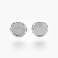 Eco-Friendly 316 Surgical Stainless Steel Stud Earring Settings, Flat Round, Stainless Steel Color, Tray: 8mm, 10x2mm, Pin: 0.7mm(X-STAS-F181-01P-8mm)