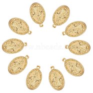 10Pcs Brass Pendants, Long-Lasting Plated, Miraculous Medal, Oval with Virgin Mary, Real 18K Gold Plated, 20.5x11.5x2mm, Hole: 1.4mm(FIND-SZ0005-92)