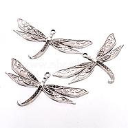Alloy Pendant Rhinestone Cabochon Settings, Cadmium Free & Lead Free, Dragonfly, Antique Silver, 80x43x3mm, Hole: 3mm(PALLOY-R843-AS-RS)