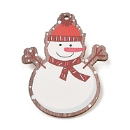 Christmas Theme Wood Printed Brooches for Women, Iron Pins, Snowman, 55x43mm, hole: 2mm(JEWB-Z029-01C)