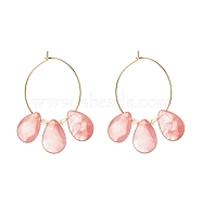 Synthetic Other Watermelon Stone Glass Teardrop Beaded Hoop Earrings, Gemstone Earrings for Women, Brass Jewelry, Golden, 47x41x4.6mm, Pin: 0.7mm(EJEW-JE04787-01)