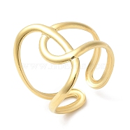 304 Stainless Steel Wire Wrap Open Cuff Ring for Women, Real 14K Gold Plated, Inner Diameter: 17mm(RJEW-I098-02G)