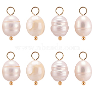 30Pcs Natural Cultured Freshwater Pearl Pendants, with Brass Ball Head Pins, Rice Charms, Real 18K Gold Plated, 16.5~17mm, Hole: 3mm(FIND-BBC0002-56)