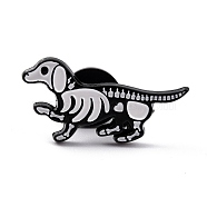 Alloy Enamel Brooches, Enamel Pin, with Clutches, Dog, Electrophoresis Black, White, 15x30x9.5mm, Pin: 1.2mm(JEWB-I014-02)
