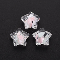 Transparent Acrylic Cabochons, with Polymer Clay, Star, Pink, 16.5x16.5x12mm(TACR-N006-49)