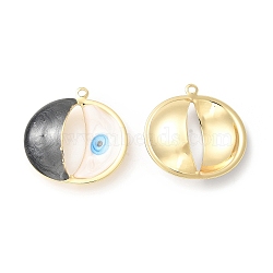 Brass Pendants, with Enamel, Real 18K Gold Plated, Long-Lasting Plated, Flat Round with Evil Eye Charm, White, 25x25x8mm, Hole: 1.4mm(KK-E075-06G-09)