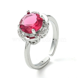 Bass Micro Pave Cubic Zirconia Ring, Long-Lasting Plated, Round, Fuchsia, Inner Diameter: 16mm(RJEW-Z033-19B)