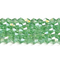 Transparent Electroplate Glass Beads Strands, AB Color Plated, Faceted, Bicone, Light Green, 3x2.5mm, Hole: 0.7mm, about 162~185pcs/strand, 12.76~14.61 inch(32.4~37.1cm)(GLAA-F029-2mm-A24)