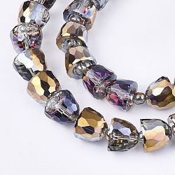 Electroplated Glass Beads, Half Plated, Faceted, Bell, Gold, 10.5~11x9mm, Hole: 1mm(X-EGLA-T016-01-A02)