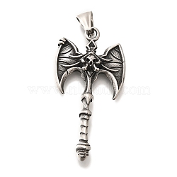 304 Stainless Steel Big Pendants, Axe Charm, Antique Silver, 57x29x9.5mm, Hole: 9x4.5mm(STAS-G350-44A-AS)