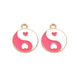 Alloy Enamel Pendant, Cadmium Free & Lead Free, Flat Round, Cerise, 18x15x1mm, Hole: 2mm(PALLOY-N160-83)