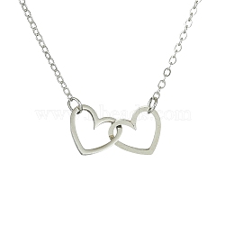 201 Stainless Steel Interlocking Heart Pendant Necklace, with Brass Cable Chains, Stainless Steel Color, 15.55 inch(39.5cm)(NJEW-JN04524)