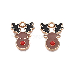 Alloy Enamel Pendants, for Christmas, Christmas Reindeer/Stag, Light Gold, Camel, 17x13x2mm, Hole: 1.6mm(ENAM-S121-013B)