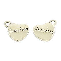 Tibetan Style Alloy Pendants, Heart with Word Grandma, Cadmium Free & Nickel Free & Lead Free, Antique Silver, 16x17x3mm, Hole: 2mm(X-TIBEP-5408-AS-FF)