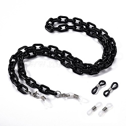 Eyeglasses Chains, Neck Strap for Eyeglasses, with Opaque Acrylic Cable Chains, 304 Stainless Steel Lobster Claw Clasps and Rubber Loop Ends, Black, 27.75 inch(70.5cm)(AJEW-EH00077-07)