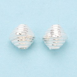 925 Sterling Silver Corrugated Beads, Rhombus, Silver, 7x7.5x7.5mm, Hole: 1~1.5mm(STER-N016-127S)