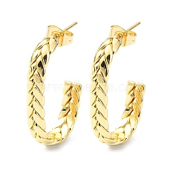 304 Stainless Steel Stud Earrings, Wheat Style, Golden, Rectangle, 25x4.5mm(STAS-B068-03G-01)