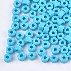 Glass Bugle Beads, Opaque Colours, Round Hole, Light Sky Blue, 3~4x6.5~7mm, Hole: 2.5mm, about 1000pcs/bag(SEED-S024-01A-02)