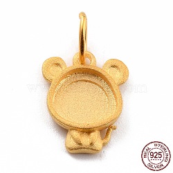 925 Sterling Silver Pendant Cabochon Settings, Chinese Zodiac Sign, Mouse, 14x11x2.2mm, Inner Diameter: 3.5mm Hole: 5x0.6mm(STER-I020-01E-G)