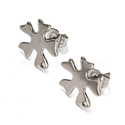 201 Stainless Steel Stud Earrings Finding, with 304 Stainless Steel Pins, Flower, Stainless Steel Color, 13x13mm, Hole: 1mm, Pin: 0.8mm(STAS-B045-14P)