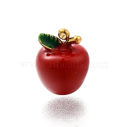 304 Stainless Steel Charms, with Enamel, Real 14K Gold Plated, Apple, 10.5x8.5x8.5mm, Hole: 1mm(STAS-R159-42G-02)