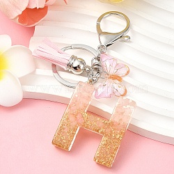 Resin & Acrylic & Faux Suede Tassel Keychain, with Alloy Clasp and Iron Rings, Letter H, 9.5cm(KEYC-YW00123-08)