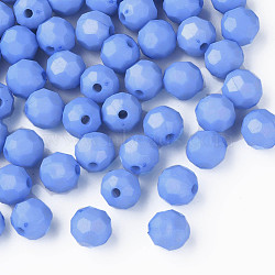 Opaque Acrylic Beads, Faceted, Dyed, Round, Cornflower Blue, 10mm, Hole: 2mm, about 1050pcs/500g(MACR-S373-69-S05)