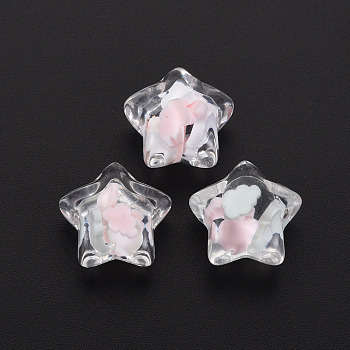 Transparent Acrylic Cabochons, with Polymer Clay, Star, Pink, 16.5x16.5x12mm