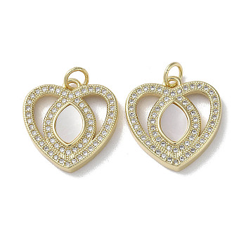 Brass Micro Pave Cubic Zirconia Pendants, with Shell, Heart, Real 18K Gold Plated, 19x18x3mm, Hole: 3mm