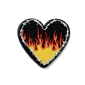 Acrylic Pendants, Heart, Fire, 38x39x2.5mm, Hole: 1.5mm