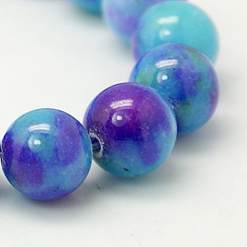 Jade Beads Strands, Natural White Jade, Dyed, Round, Colorful, 6mm, Hole: 1mm, about 69pcs/strand, 15.7 inch