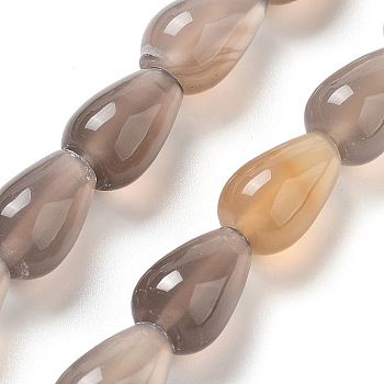 Natural Grey Agate Beads Strands, Teardrop, 12x8mm, Hole: 1.2mm, about 33~34pcs/strand, 15.16~16.54''(38.5~42cm)