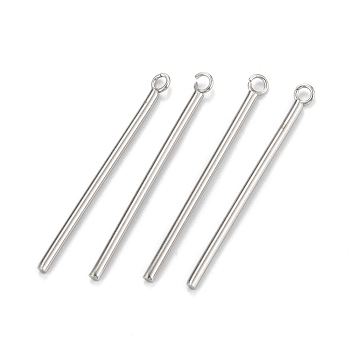 304 Stainless Steel Pendants, Column, Stainless Steel Color, 33x3x1.5mm, Hole: 1.6mm