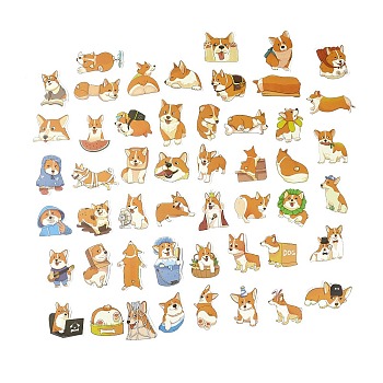 50Pcs 50 Styles Paper Corgi Dog Cartoon Stickers Sets, Adhesive Decals for DIY Scrapbooking, Photo Album Decoration, Dog Pattern, 48~67x43~54x0.2mm, 1pc/style
