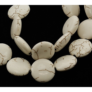 Synthetic Magnesite Beads Strands, Flat Round, White, 16x6~7mm, Hole: 1mm, 24pcs/strands, 14.96 inch
