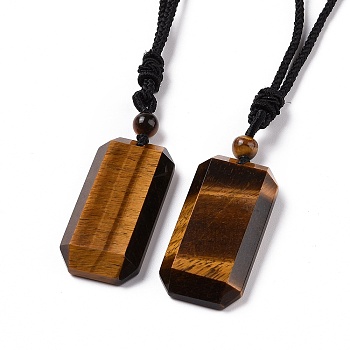 Adjustable Natural Tiger Eye Rectangle Pendant Necklace with Nylon Cord for Women, 35.43 inch(90cm)