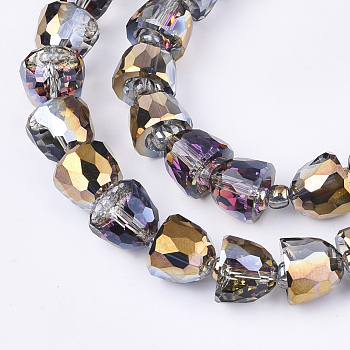 Electroplated Glass Beads, Half Plated, Faceted, Bell, Gold, 10.5~11x9mm, Hole: 1mm