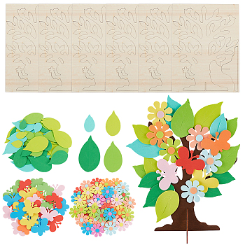 4 Bags Butterfly Leaf Flower EVA Foam Stickers Set, Self-Adhesive Decals with 6 Sets 3D Unfinished Wood Tree, for DIY Craft, Classroom, Bedroom Decoration, Mixed Color, Sticker: 50~124x36~71x2~3mm