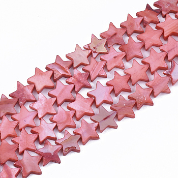 Freshwater Shell Beads Strands, Dyed, Star, Light Coral, 12x12.5x3mm, Hole: 1mm, about 35pcs/strand, 15.55 inch(39.5cm)