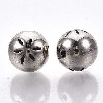CCB Plastic Beads, Round with Flower, Antique Silver, 11.5x11mm, Hole: 1.4mm, about 550pcs/500g