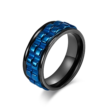 Gear Titanium Steel Rotating Finger Ring, Fidget Spinner Ring for Calming Worry Meditation, Blue, US Size 9(18.9mm)